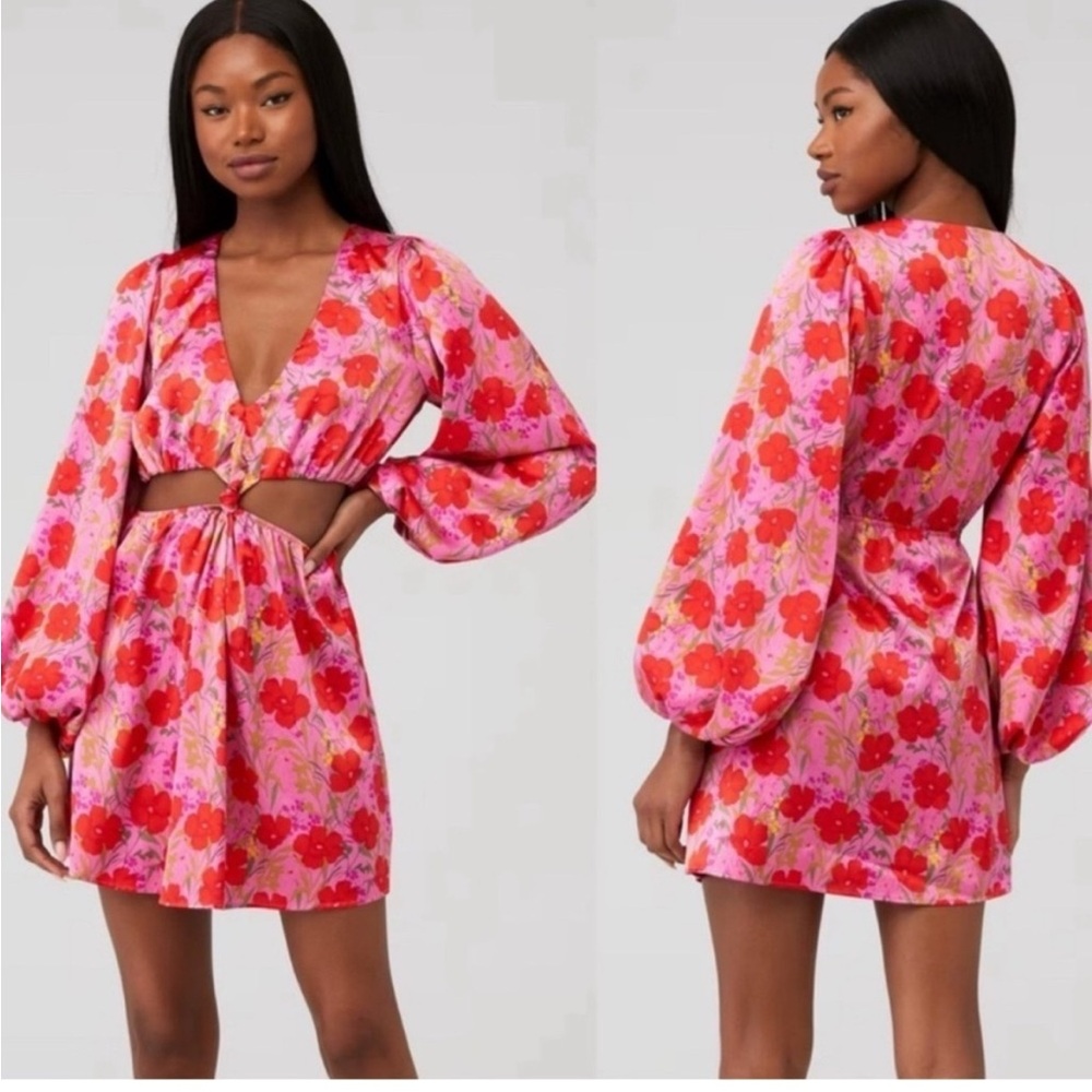 Show Me Your MuMu Christina Mini Floral Cutout Long Sleeve Dress